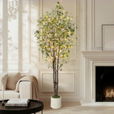 Garvee Artificial Eucalyptus Tree 7 ft Tall with White Planter, 100 LED Lights, Indoor Home Decor, Adjustable Faux Plant - 7Ft(With Light)