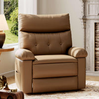 Garvee PU Leather Manual Recliner Chair with Side Pocket, Single Sofa Seat with 1.5X Sponge Comfort Arm and Back for Adults Living Room, Bedroom, Tan