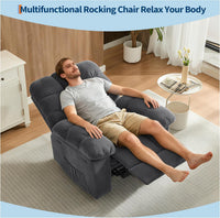 Garvee Manual Recliner Chair for Living Room, Overstuffed Fabric Reclining Sofa with Side Pockets, Ergonomic Upholstered Lazy Chair with Q235 Steel Frame for Adults (Grey)