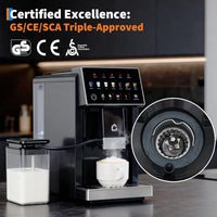 GARVEE 3rd-Gen Espresso Coffee Maker with Milk Frother - Removable Brewer/Grinder, Adjustable Coarseness/Flavor, 3-Level Coffee/Milk Volume, Detachable Milk Tank for Home Baristas, Black Spray Paint