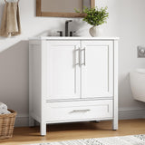Garvee Modern 30" Wooden Freestanding Bathroom Vanity with 2 Doors and Drawer for Bathroom, White - White