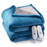 Garvee Electric Heated Blanket Throw King Size with Dual Control, Super Soft Flannel Heated Throw with 4 Fast Heating Levels & 10 Hours Auto Off, Machine Washable, ETL Certification (King, Teal) - Cyan/light gray