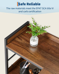 Garvee 65" Reversible Corner Bookshelf – 5-Tier L-Shaped Industrial Bookcase with 4 Hooks, Heavy Duty Wood & Metal Open Shelves – Ideal for Office, Bedroom, Living Room – Color: Brown