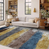 Garvee Washable Area Rugs Modern Print Distressed Indoor Rugs for Bedroom Living Room Low Pile Rubber Backing Soft - Brown Yellow Blue