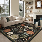 Garvee 8x10 Floral Washable Area Rug With Non-Slip Backing For Living Room Bedroom Dining Room, 8x10ft, Black - Black