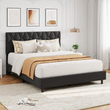 Garvee Platform Bed Frame with Adjustable Upholstered Headboard, Modern Metal and Wood Queen Bed Frame, Wooden Slats Support, Triangular Feet, Easy Assembly, Black - Gray
