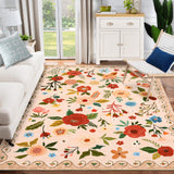 Garvee Beige Floral Area Rug for Living Room, 8x10 Machine Washable Large Rugs, 8x10 Non Slip Vintage Low Pile Soft Carpet for Home Bedroom Dining Room Farmhouse - Beige