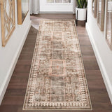 Garvee Hallway Runner Rug 2'x6' Washable Vintage Distressed Area Rugs Non Slip Laundry Rug Runner Floral Floor Carpet for Hallways Entryway Laundry Room Kitchen Bathroom Brown - Taupe