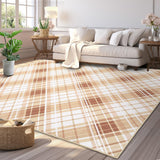 Garvee Area Rugs 5x7 Rugs for Living Room Modern Plaid Washable Rug Indoor Soft Bedroom Rug Low Pile Non Slip Cross Lines Print Carpet Foldable Thin Rug for Dining Room Home Office Nursery Coffee - Brown