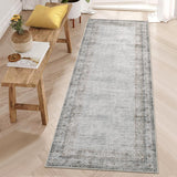 Garvee Vintage Border Runner Rug Non Slip Kitchen Hallway 2x6 Grey Low Pile Stain Resistant - Gray