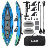 Garvee Inflatable Kayak 2-Person Portable Touring Kayak with Paddle, Seat, Pedal, Hand Pump, Bag, 12.5FT Blue - Sky Blue-2 Person
