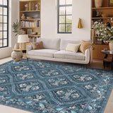 Garvee Machine Washable Non Slip Low Pile Rug Large Indoor Carpet Retro Distressed for Bedroom Living Room Dorm - Blue Gray