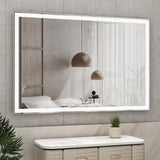 Garvee 60x40 Inch LED Bathroom Mirror, Waterproof Aluminum Frame, Touch Control, Dimmable, 3 Color Modes, Silver