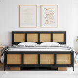 Garvee King Size Bed Frame with Rattan Headboard and Footboard, Black Rattan Platform Bed Frame, Mattress Foundation, Noise-Free, No Box Spring Needed, Easy Assembly - Black