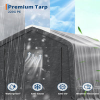 Garvee Outdoor Portable Storage Shed Gray 10'x15' Waterproof PE Tarp Rust-Resistant Steel Frame Roll-Up Doors Ventilated Bike Tool Storage