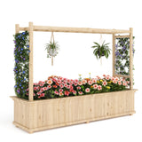 Garvee Raised Garden Bed with Trellis, Freestanding Wood Planter Box w/Hanging Roof & 8 Drainage Holes for Vine, Climbing Plants, Flowers, Outdoor Planter with Trellis for Garden, Patio, Yard - Beige