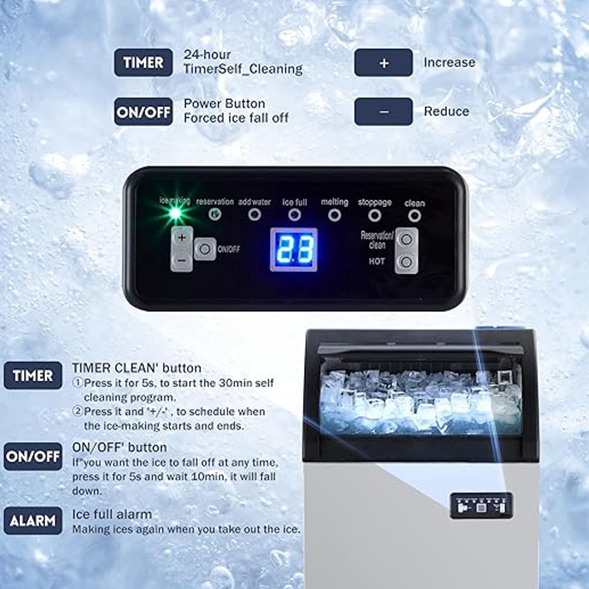 GARVEE 120Lbs Standard Under Counter Ice Maker, 250W Stainless Steel, 33Lbs Storage