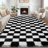 Garvee Checkered Rug 10x13 Thick Shag Washable Non-Slip Large Area Rug Black White for Living Room Bedroom Home Decor - Black & White