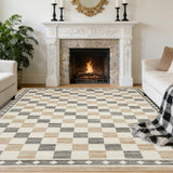 Garvee 9x12 Checkered Area Rug Washable Soft Rugs Living Room Bedroom Dining Room Beige Modern Geometric Non Slip Low Pile Carpet - Beige
