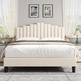 Garvee Full Size Piano Style Platform Bed Frame with Headboard and Strong Wooden Slats, Strong Weight Capacity, Non-Slip and noiseless,No Box Spring Needed, Easy Assembly,Beige - Beige