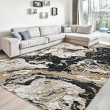 Garvee Abstract Black 10x13 Marble Rugs for Living Room Machine Washable Area Rug Low Pile Large Bedroom Rug Modern Rugs, Ideal for High Traffic Areas in Dining Room Bedroom - Black