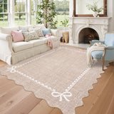 Garvee Scalloped Bow Rug Solid Camel Washable 5x7 Non Slip Soft Low Pile for Living Room Nursery Kids Room Dorm Bedroom Decor - Camel