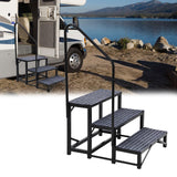 Garvee 3-Step 660 lb Steel Portable RV Steps, single handrail, for Camper, Porch & Pool, Black