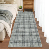 Garvee 2.5' x 12' Modern Plaid Runner Rug, Washable Soft Non-Slip 0.23-Inch Low-Pile Carpet for Hallway, Bedroom & Kitchen, Grayish Green - Grayish Green