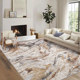 Garvee Machine Washable Area Rug 8x10 Living Room Floor Carpet, Non-Slip Soft Rug, Low Pile Modern Abstract Rug, Foldable Nursery Rug for Bedroom, Dining Room, Office, Brown - Brown
