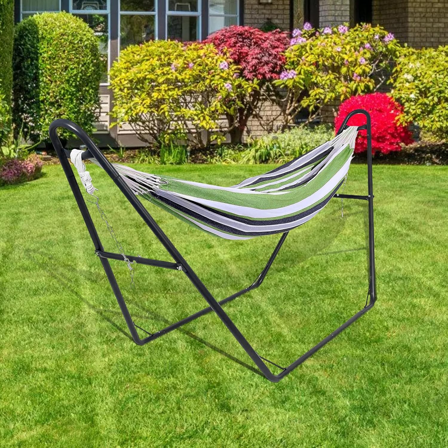 Garvee 130" Heavy-Duty Steel Hammock Stand, 550 lb Portable Frame for 9.5'–14' Hammocks, Patio, Backyard & Indoor Use