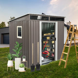 Garvee Outdoor Storage Shed 6x5 FT Large Metal Tool Shed With Sloping Roof And Vents For Patio Backyard, Reinforced Lockable Doors, Gray