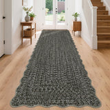 Garvee Imitation Braided Collection-Print Washable Runner Rug 2x8 Non Slip Bathroom Rug Scalloped Soft Farmhouse Throw Rugs Kitchen Runner Stain Resistant Carpet for Hallway Entryway Rugs - Gray & Brown