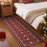 Garvee Distressed Christmas Red 2x6 Low Pile Non-Slip Machine Washable & Foldable Rug for Living Room, Bedroom, Entryway & Holiday Gatherings - Red