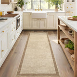 Garvee Washable Runner Rug 2x6, Geometric Non Slip Hallway Runner for Entryway Kitchen Bedroom, Taupe, Modern Bordered Low Pile Stain Resistant Carpet - Taupe