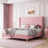 Garvee King Size Bed Frame, Upholstered Platform Velvet Bed Frame with Vertical Channel Tufted Wingback Headboard, Strong Wooden Slats, No Box Spring Needed, Easy Assembly, Pink - Pink