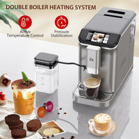 Garvee 20 - Bar Fully Automatic Espresso Machine - Touch Screen, Built - in Frother, Milk Container (Grey)