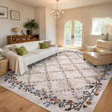 Garvee Floral Beige 8x10 Washable Area Rugs for Living Room: Modern Floral Non Slip Large Area Rugs for Bedroom, Large Machine Washable Living Room Low Pile Carpet with Non-Slip Backing - Beige