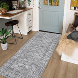 Garvee Boho Grey 2x6 Washable Runner Rug, Moroccan Entryway Bedroom Rugs Distressed Boho Non Slip Kitchen Rugs Bathroom Rugs Throw Rugs Soft Stain Resistant Carpet for Laundry Hallway - Gray