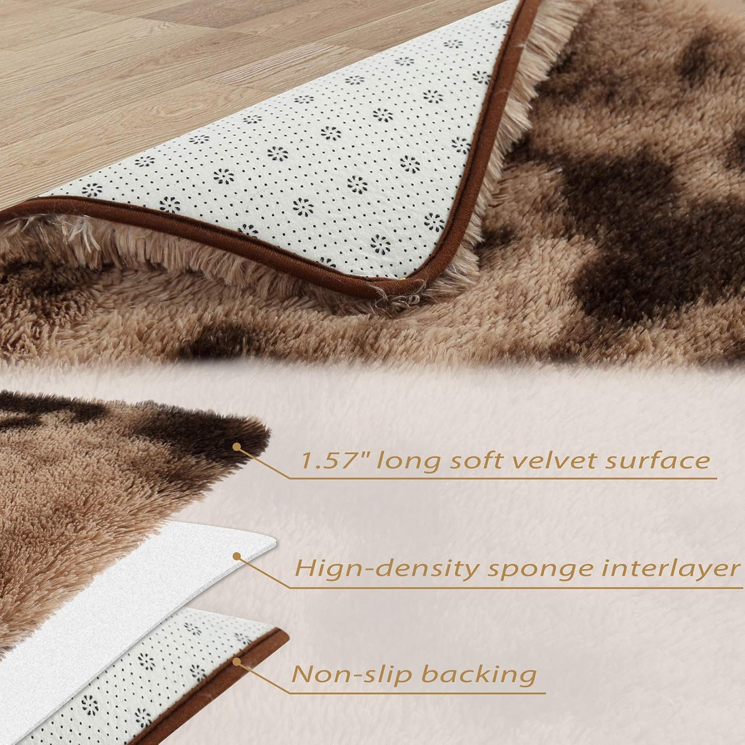 Garvee Fluffy & Sheepskin Brown & Khaki 5x8 Furry Shag Rug, Plush Non-Slip for Kids Nursery Dorm Bedroom Living Room