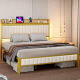 Garvee Modern Full Size Platform Bed Frame with RGB LED Lights, Charging Station, Metal Frame, Storage Headboard, Easy Assembly, Grey - Gray