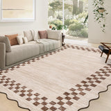 Garvee Bordered Beige 9x12 Scalloped Washable Area Rug for Living Room Modern Border Large Bedroom Throw Carpet with Rubber Backing Stain Resistant Boho Rug for Dining Room Home Decor Office - Beige