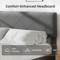 Garvee Full Size Bed Frame with Upholstered Headboard, Full Size Platform Bed Frame with Wooden Slat Support, Easy Assembly Platform Bed, No Box Spring Needed & Noise Free, Gray