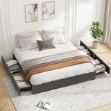 Garvee Platform Bed Frame, Fabric Upholstered with 4 Storage Drawers, No Box Spring Needed, Wooden Slats Support, Noise Free, Easy Assembly, Dark Grey (FULL) - Dark Gray