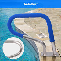 Garvee 32"x23" Stainless Steel Pool Handrail - Rustproof 304 Steel, 250 lbs Load Capacity with Blue Grip Cover for Inground Swimming Pools