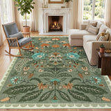 Garvee 9' x 12' Large Vintage Botanical Area Rug, Washable Non-Slip Soft Low-Pile Floral Rug for Living Room, Bedroom & Dining Room, Sage Green - Sage Green