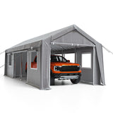 Garvee 10'x20' Heavy Duty Carport with Roll-Up Ventilated Windows & Doors, Height Adjustable Portable Garage for Car, Truck, Boat, Grey - Grey