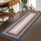 Garvee Bordered Blue Multi 2x8 Washable Runner Rug Non Slip Braided Hallway Runner Mat Stain Resistant Kitchen Area Rug Farmhouse Printed Area Rug Rustic Accent Carpet for Living Room Bathroom Entryway - Blue Multi