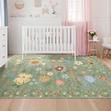 Garvee 5x7 Washable Boho Floral Area Rug for Living Room, Kitchen, Bedroom, Nursery, Green, Soft Low Pile Carpet - Green