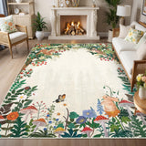 Garvee Home Decor Kitchen Area Rug Beige Bordered Thin 5x7 Carpet for Kitchen Hallway Living Room Low Pile Non-Slip - Beige