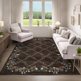 Garvee Floral Brown 10x13 Washable Area Rugs for Living Room: Modern Floral Non Slip Large Area Rugs for Bedroom, Large Machine Washable Living Room Low Pile Carpet with Non-Slip Backing - Brown